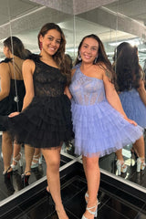 Lilac A Line One Shoulder Corset Short Homecoming Dress/Mini Dress
