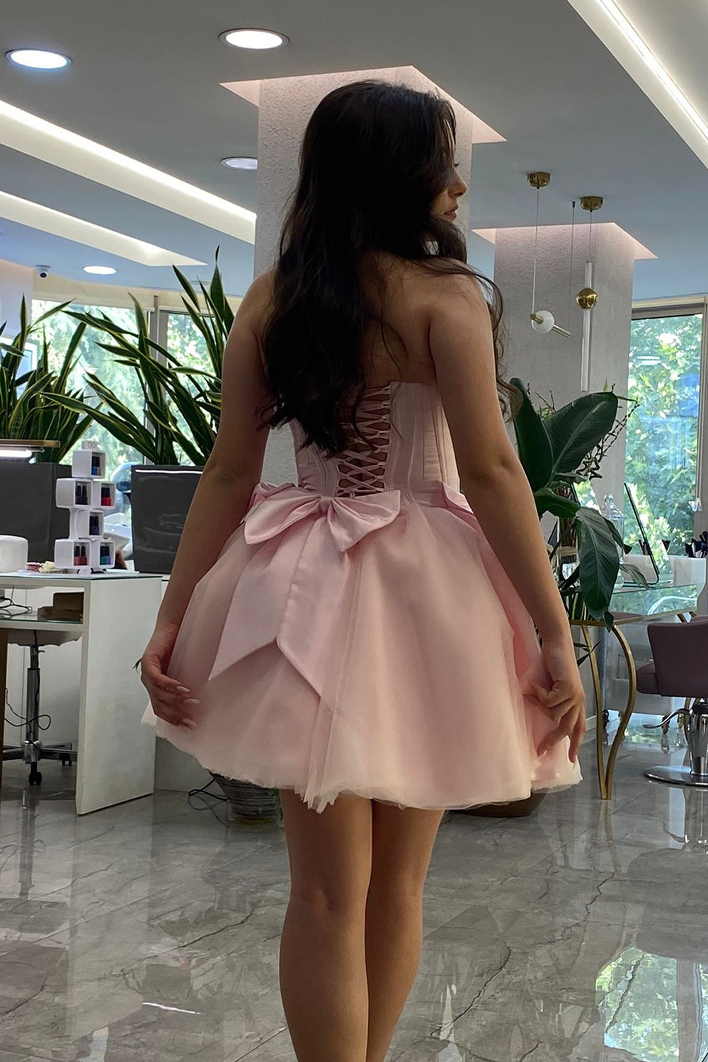 Pink A Line Sweetheart Corset Short Homecoming Dress/Mini Dress