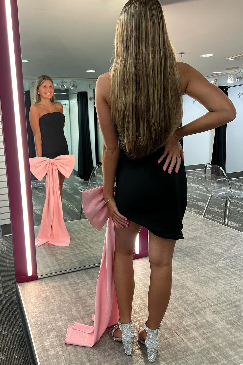 Black Sweetheart Tight Short Homecoming Dress/Mini Dress With Bow