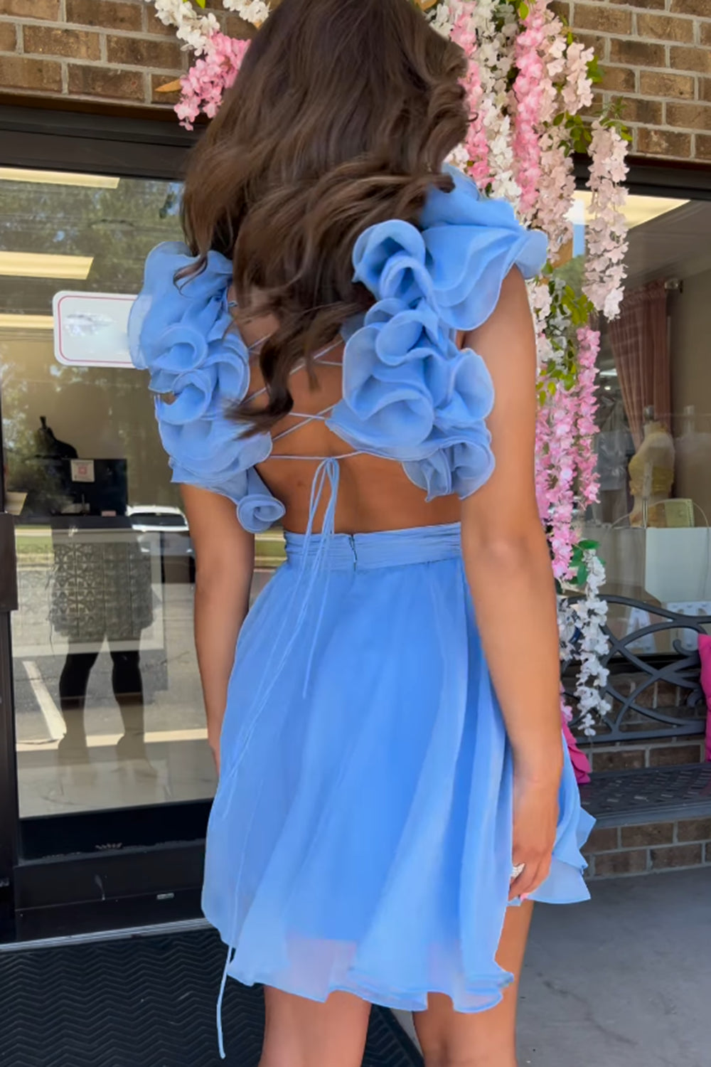 A Line Blue Floral Short Homecoming Dress/Mini Dress Suzhoudress A Line Blue Floral Short Homecoming Dress/Mini Dress Suzhoudress