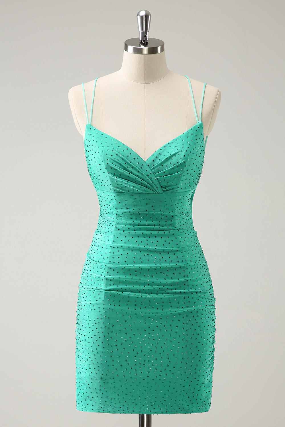Sparkly Green Beaded Spaghetti Straps Tight Short Homecoming Dress/Mini Dress
