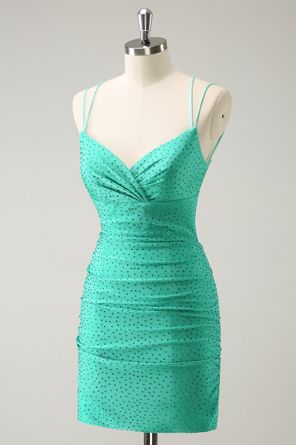 Sparkly Green Beaded Spaghetti Straps Tight Short Homecoming Dress/Mini Dress