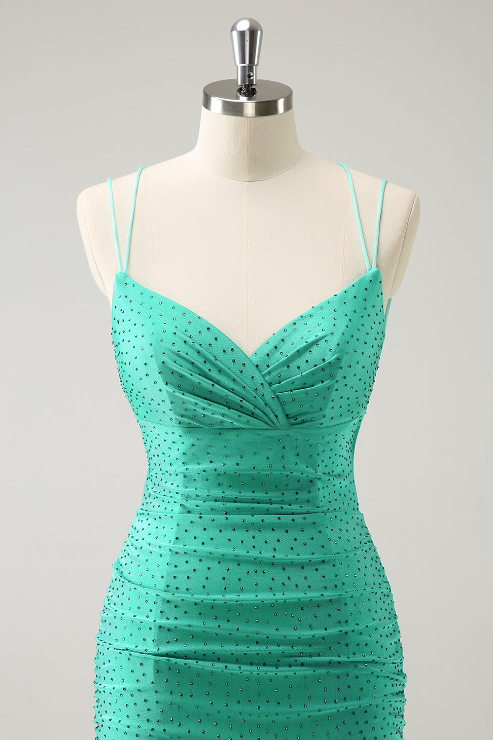 Sparkly Green Beaded Spaghetti Straps Tight Short Homecoming Dress/Mini Dress
