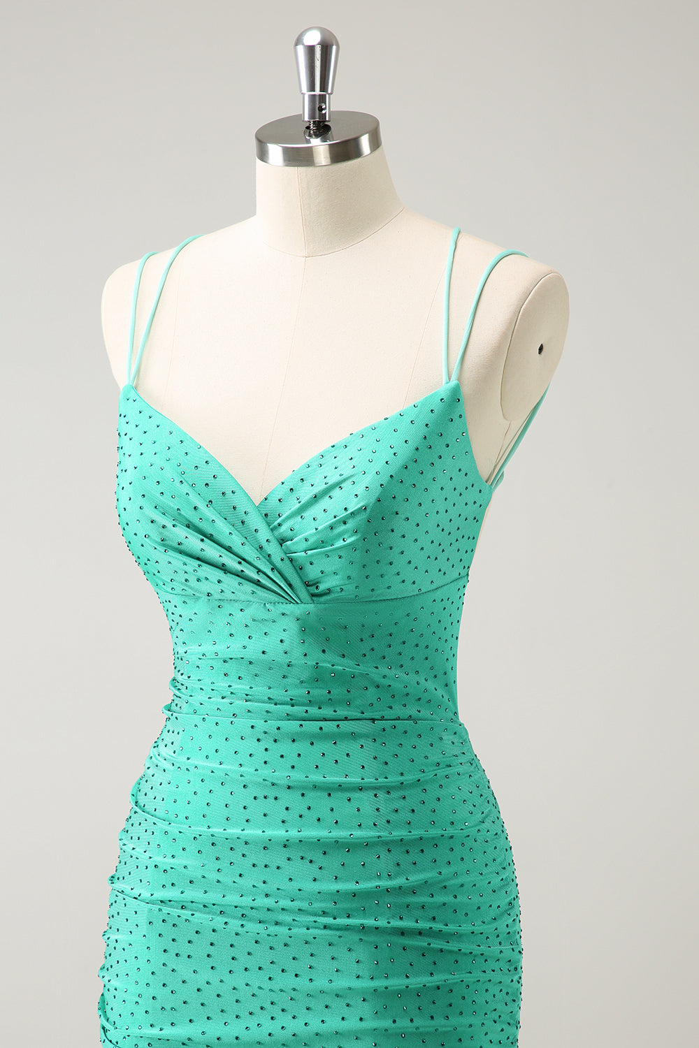 Sparkly Green Beaded Spaghetti Straps Tight Short Homecoming Dress/Mini Dress
