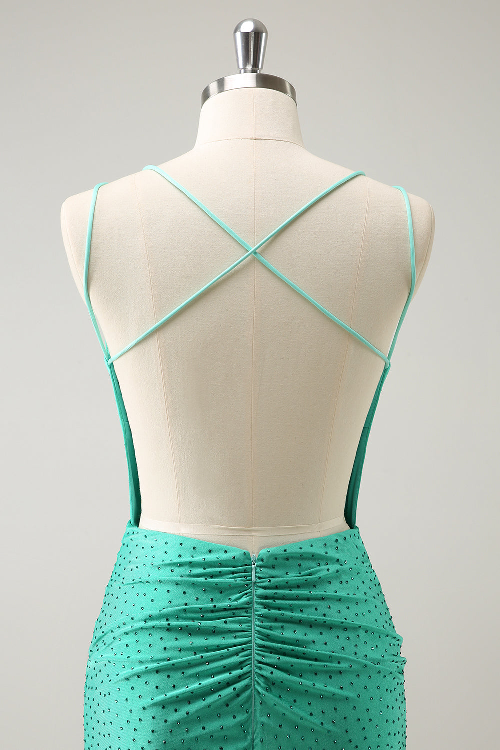 Sparkly Green Beaded Spaghetti Straps Tight Short Homecoming Dress/Mini Dress