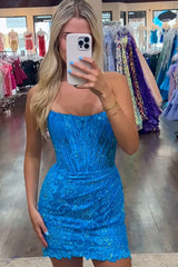 Sparkly Blue Strapless Corset Tight Short Homecoming Dress/Mini Dress