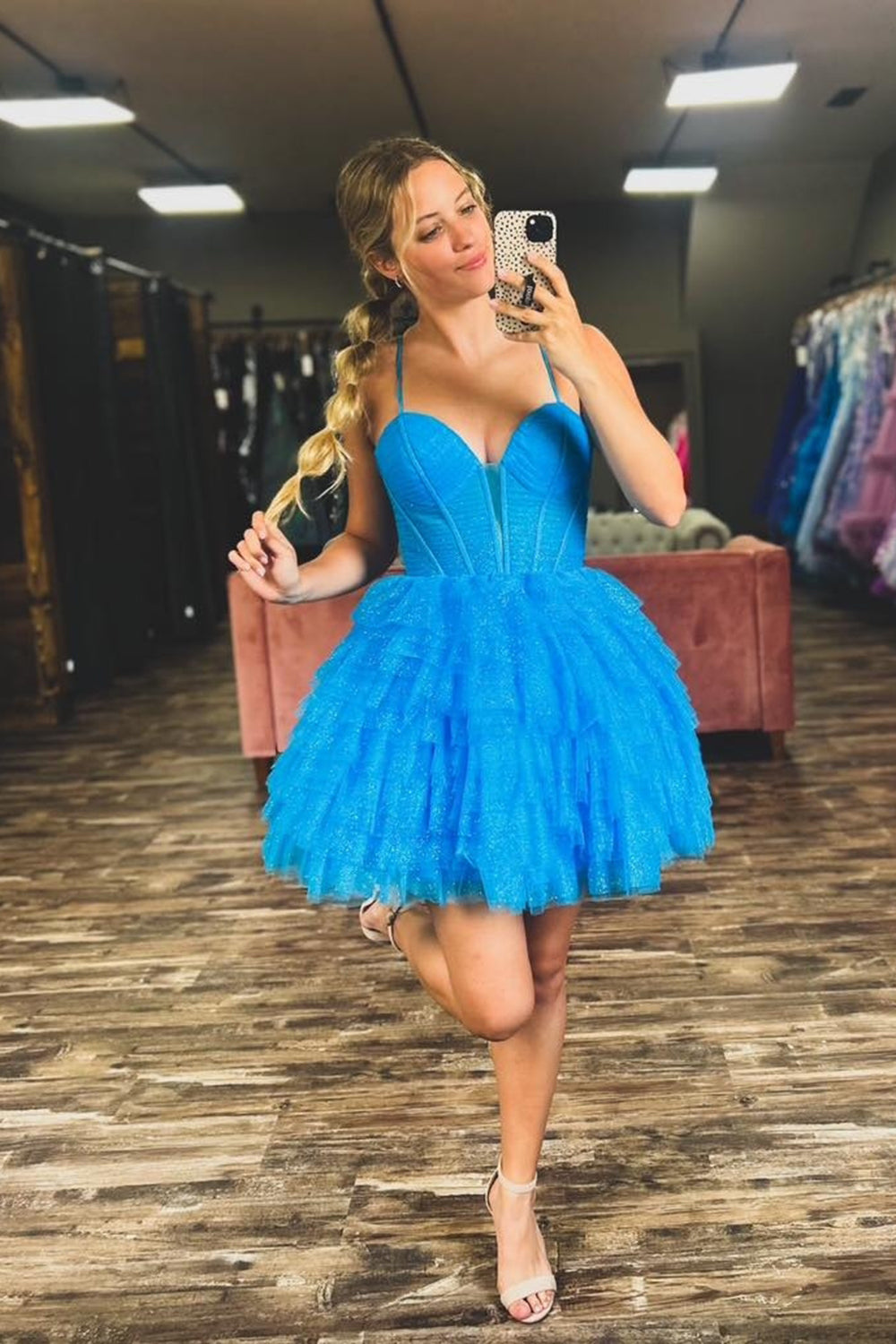 Blue Sparkly A Line Corset Short Homecoming Dress/Mini Dress