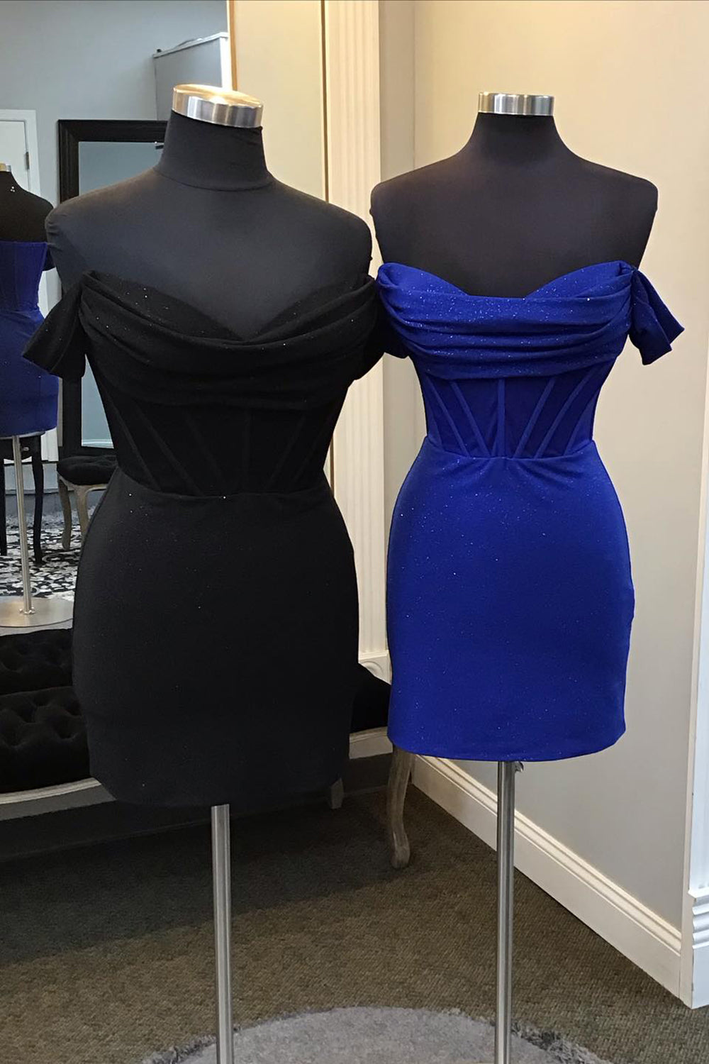 Royal Blue Sparkly Off The Shoulder Corset Tight Short Homecoming Dress/Mini Dress