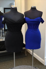Royal Blue Sparkly Off The Shoulder Corset Tight Short Homecoming Dress/Mini Dress