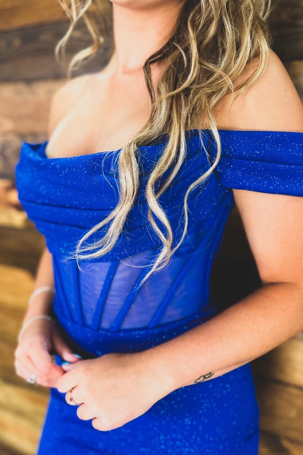 Royal Blue Sparkly Off The Shoulder Corset Tight Short Homecoming Dress/Mini Dress