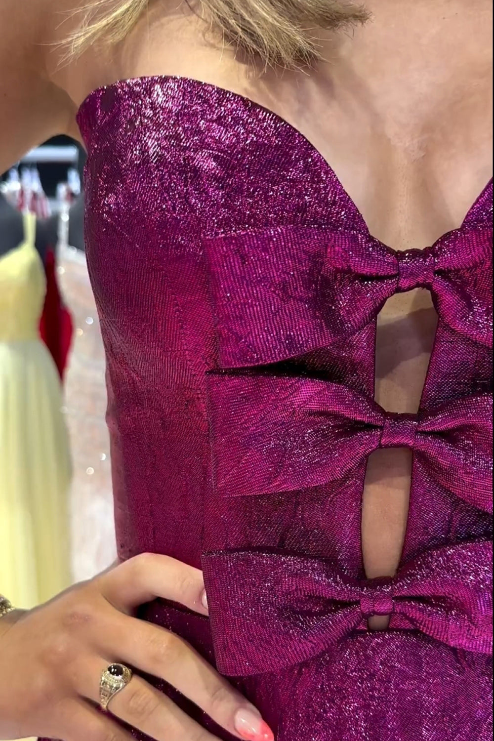 Fuchsia Sparkly A Line Short Homecoming Dress/Mini Dress With Bow