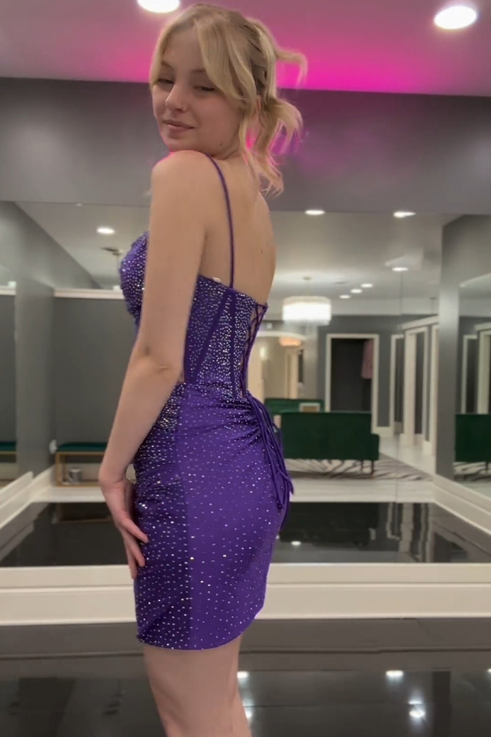 Dark Purple Sparkly Corset Tight Short Homecoming Dress/Mini Dress With Beadings