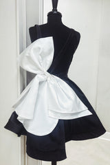 Black A Line Short Homecoming Dress/Mini Dress With Bow