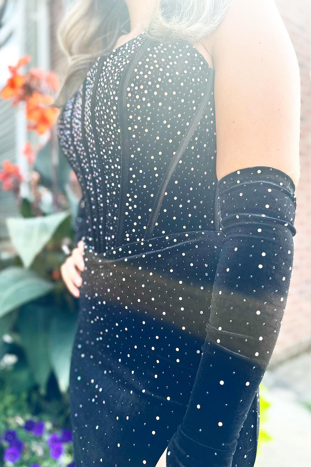 Sparkly Black Beaded Corset Tight Short Homecoming Dress/Mini Dress With Detachable Sleeves