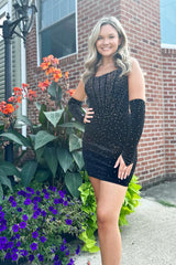Sparkly Black Beaded Corset Tight Short Homecoming Dress/Mini Dress With Detachable Sleeves