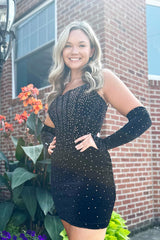 Sparkly Black Beaded Corset Tight Short Homecoming Dress/Mini Dress With Detachable Sleeves
