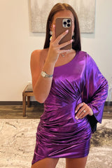 Purple One Shoulder Tiered Tight Short Homecoming Dress/Mini Dress