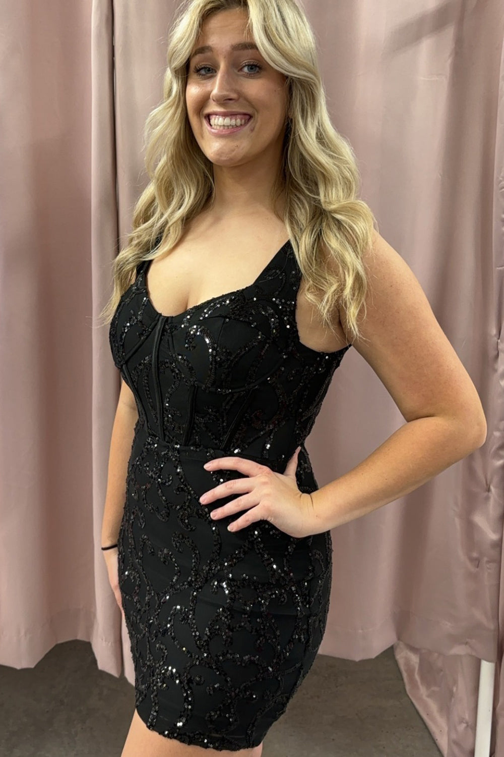 Sparkly Black Corset Tight Short Sequins Homecoming Dress/Mini Dress