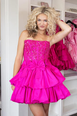 Sparkly Fluffy Fuchsia Tight Short Homecoming Dress/Mini Dress with Ruffles