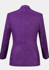 Classic Three-Piece Violet Wedding Guest Suit with Jacquard
