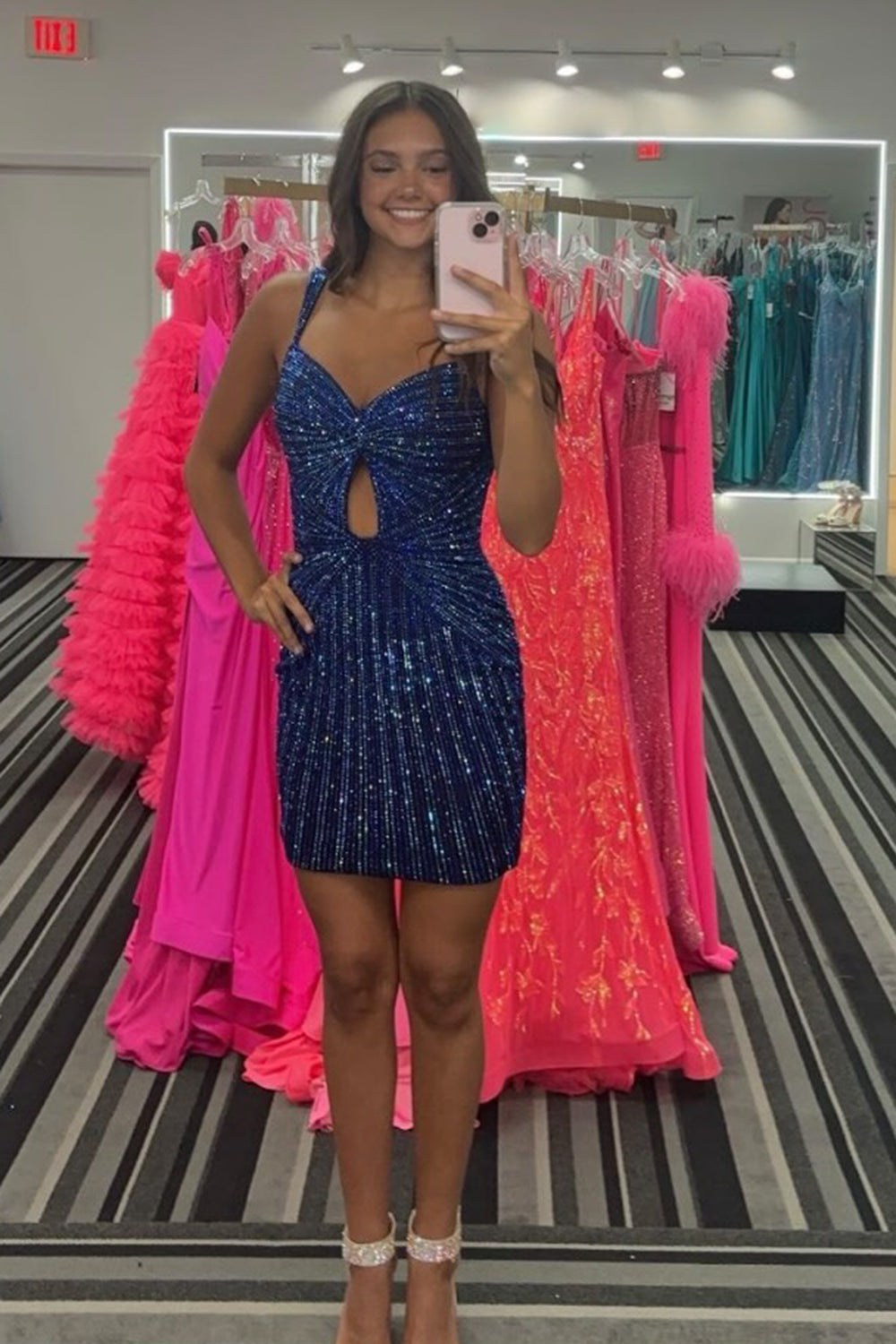 Sparkly Beaded Black Tight Short Homecoming Dress/Mini Dress