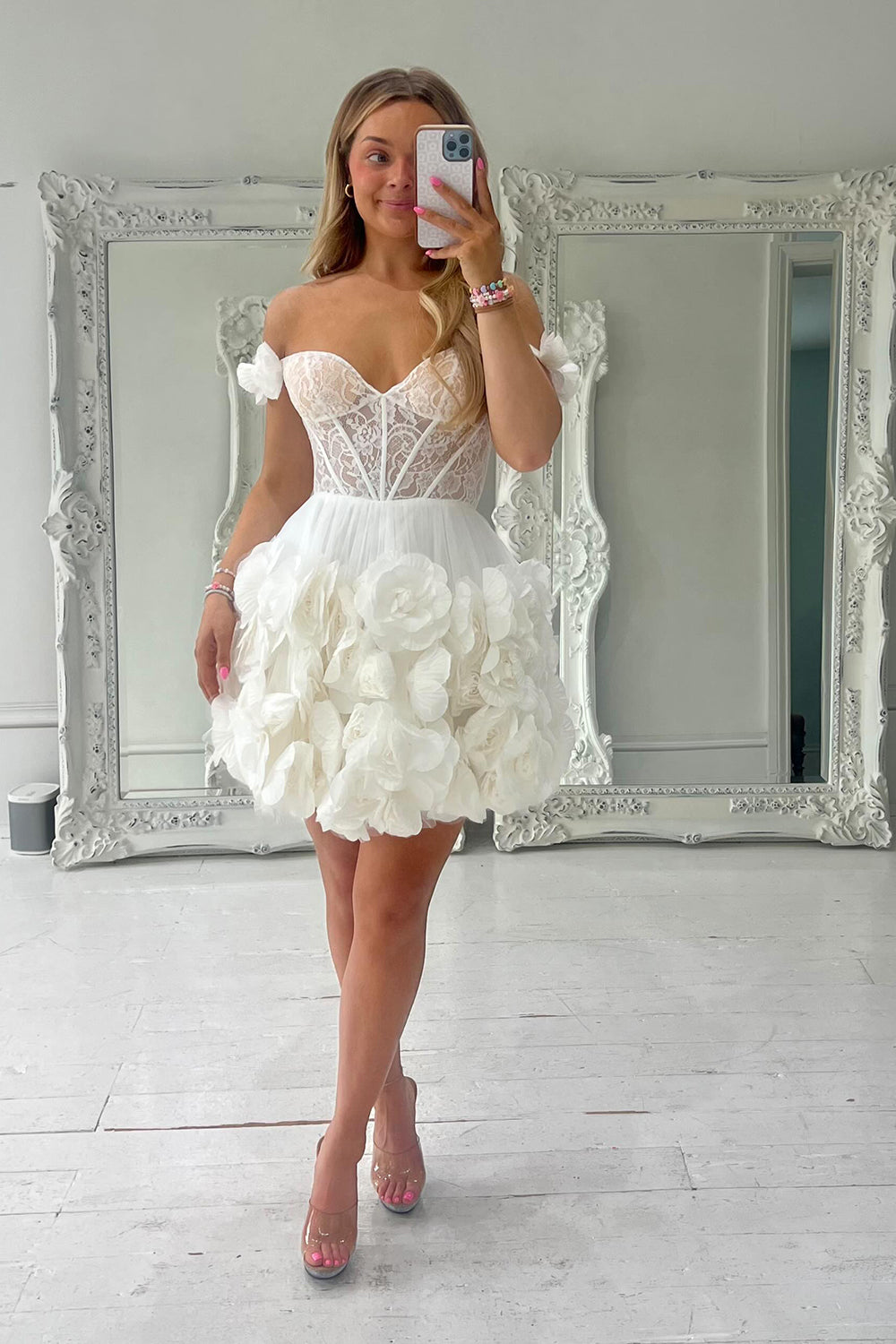 Fuchsia Corset Floral Ruffled Short Homecoming Dress/Mini Dress with Lace
