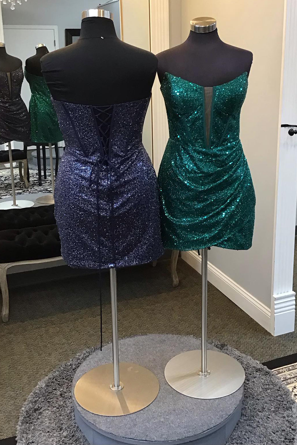 Sparkly Dark Green Corset Tight Short Homecoming Dress/Mini Dress with Sequins