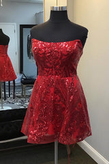 Sparkly Red Strapless A Line Corset Short Homecoming Dress/Mini Dress
