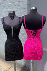 Fuchsia Spaghetti Straps Tight Corset Short Homecoming Dress/Mini Dress