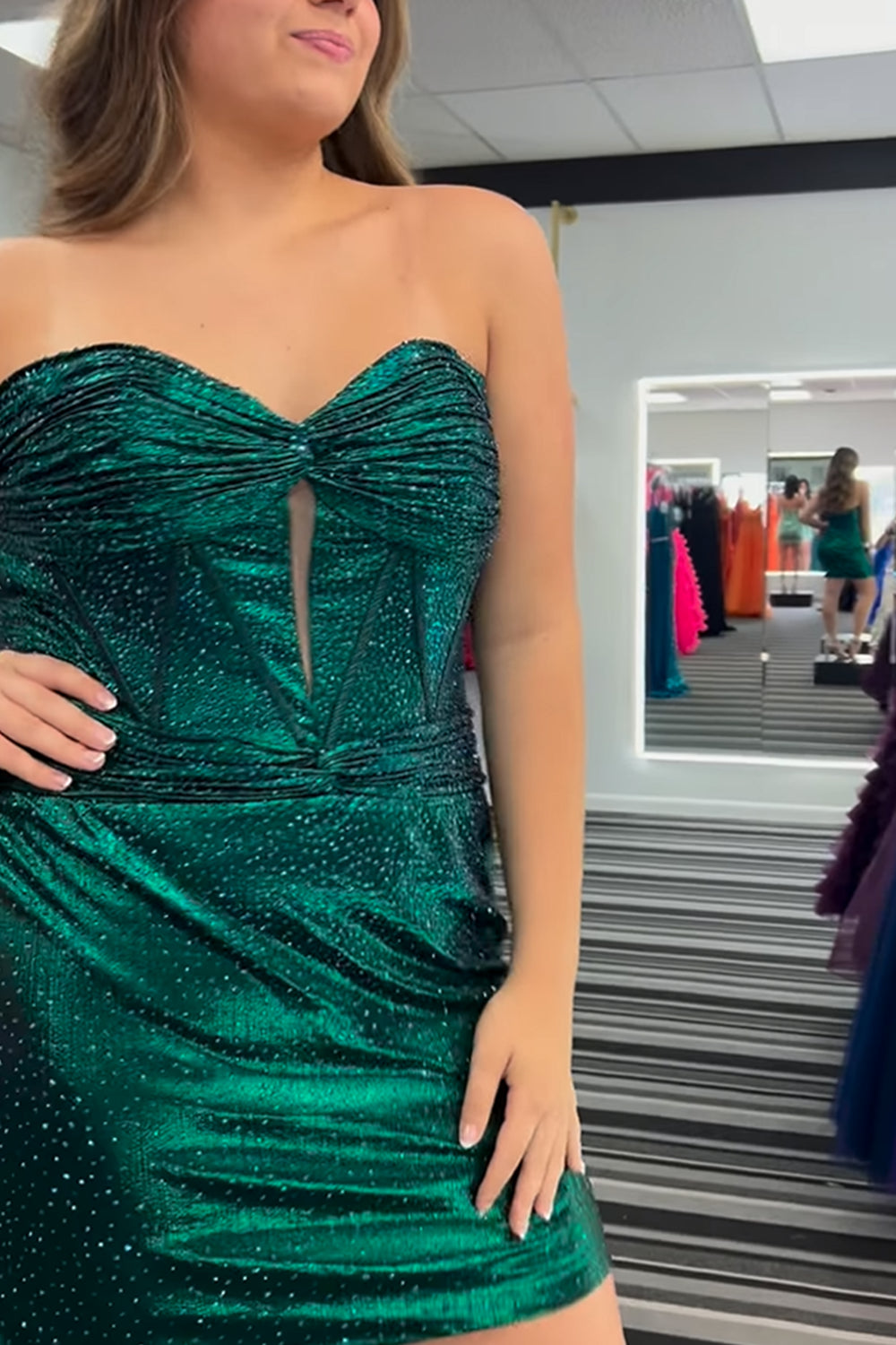 Sparkly Dark Green Strapless Corset Tight Short Homecoming Dress/Mini Dress with Beadings