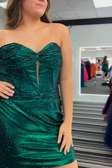 Sparkly Dark Green Strapless Corset Tight Short Homecoming Dress/Mini Dress with Beadings