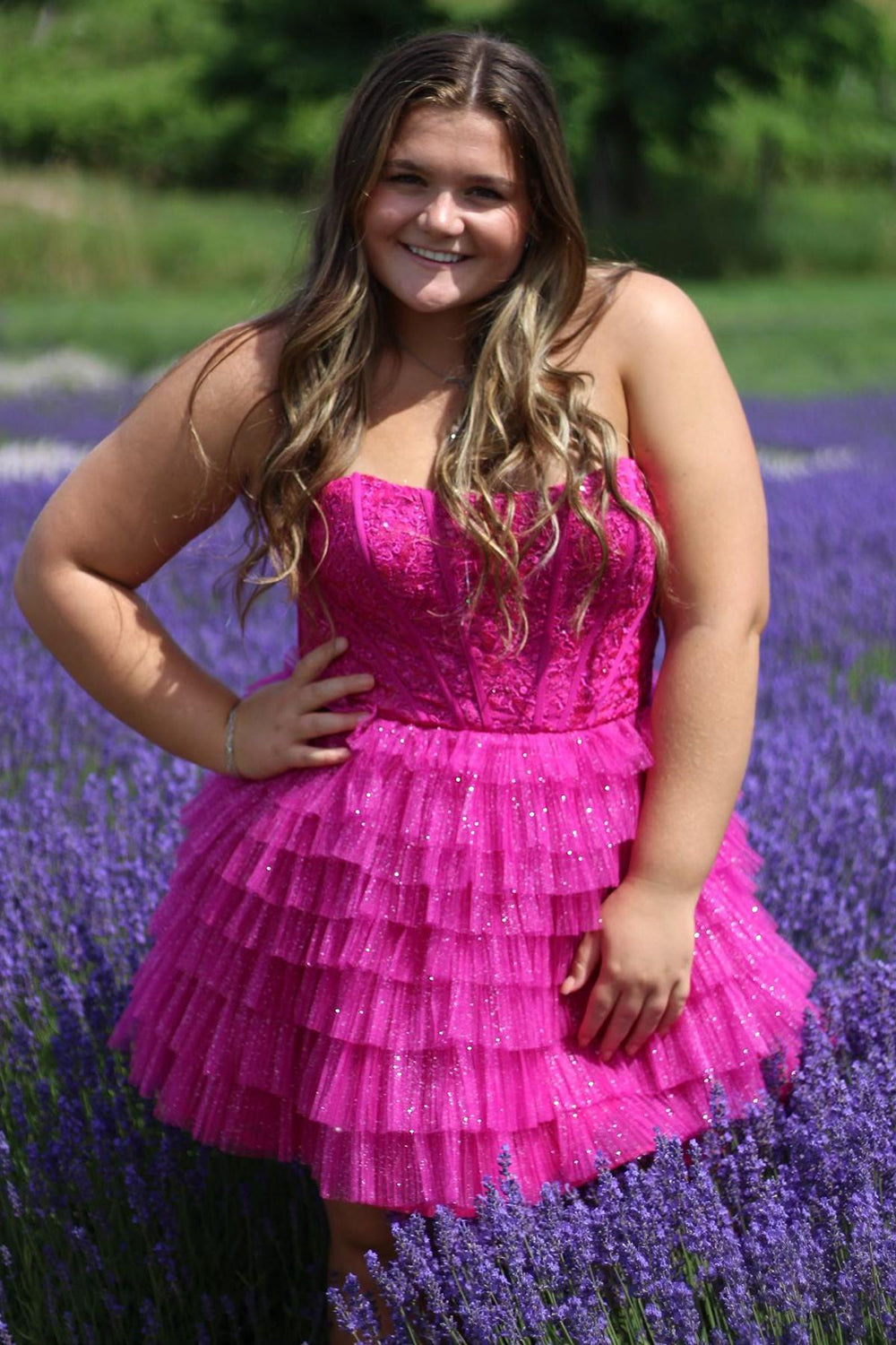 Sparkly Purple Strapless Corset A Line Short Homecoming Dress/Mini Dress with Ruffles