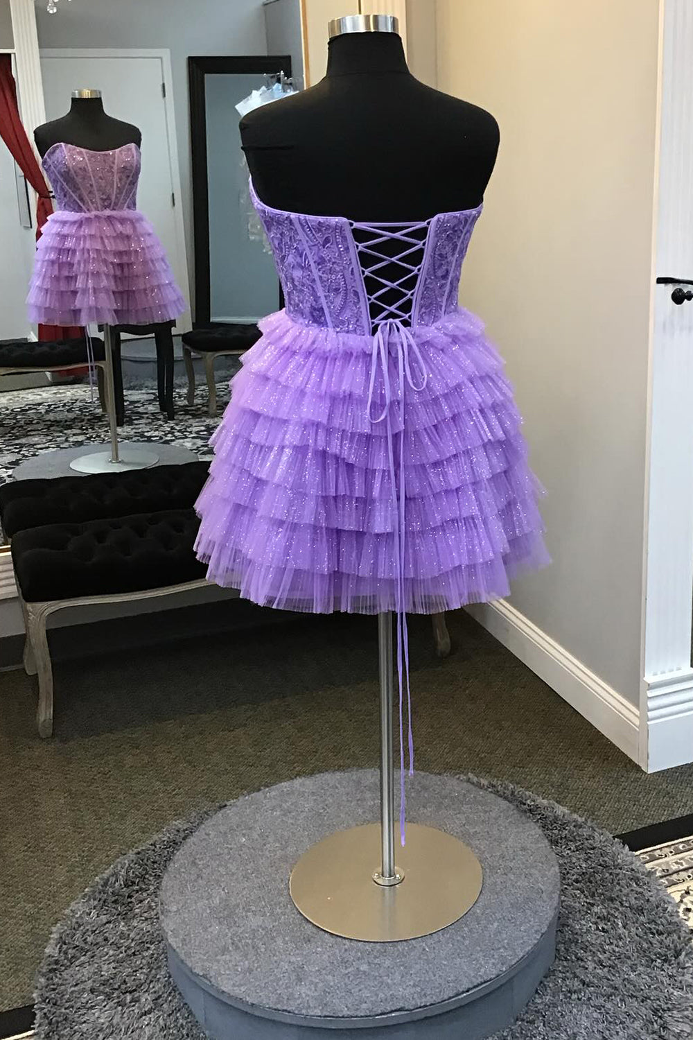 Sparkly A Line Blue Strapless Corset Short Homecoming Dress/Mini Dress with Ruffles