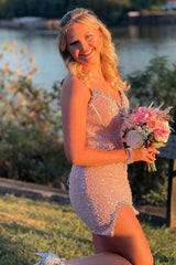Sparkly Blush Strapless Corset Tight Short Homecoming Dress/Mini Dress