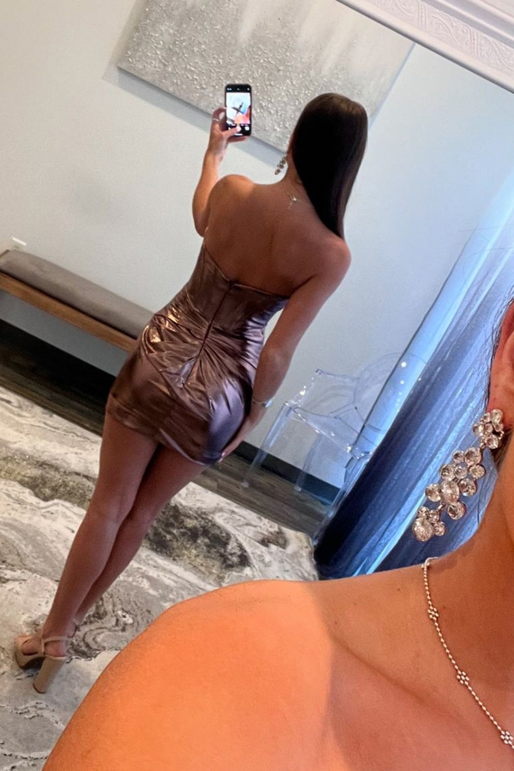 Simple Golden Corset Strapless Tight Short Homecoming Dress/Mini Dress