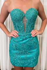 Sparkly Navy Corset Strapless Tight Short Homecoming Dress/Mini Dress with Lace