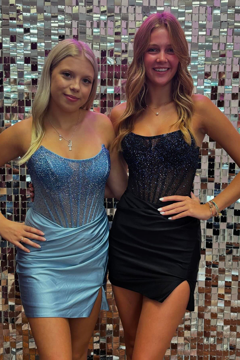 Sparky Blue Strapless Corset Tight Short Homecoming Dress/Mini Dress with Beadings