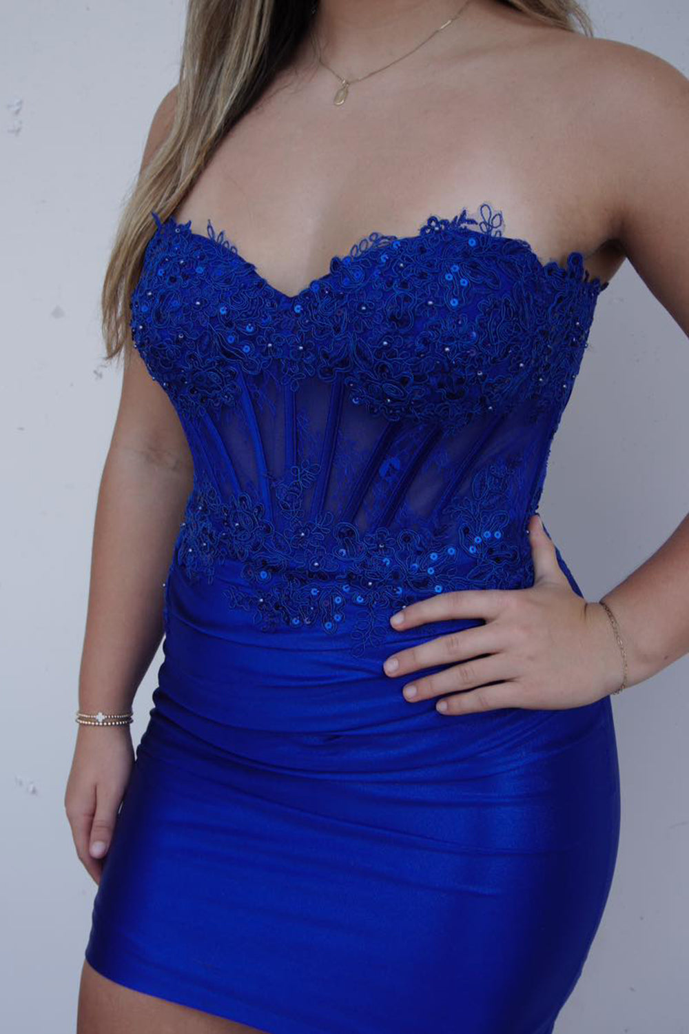 Fuchsia Strapless Tight Corset Short Homecoming Dress/Mini Dress with Lace