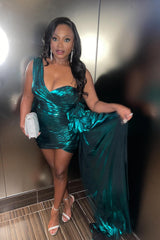Metallic Emerald Green One Shoulder Tight Short Homecoming Dress/Mini Dress