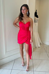 Red Strapless Ruched Tight Short Homecoming Dress/Mini Dress