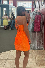 Sparkly Fuchsia Lace Up Back Tight Short Homecoming Dress/Mini Dress with Sequins