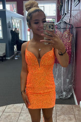 Sparkly Fuchsia Lace Up Back Tight Short Homecoming Dress/Mini Dress with Sequins