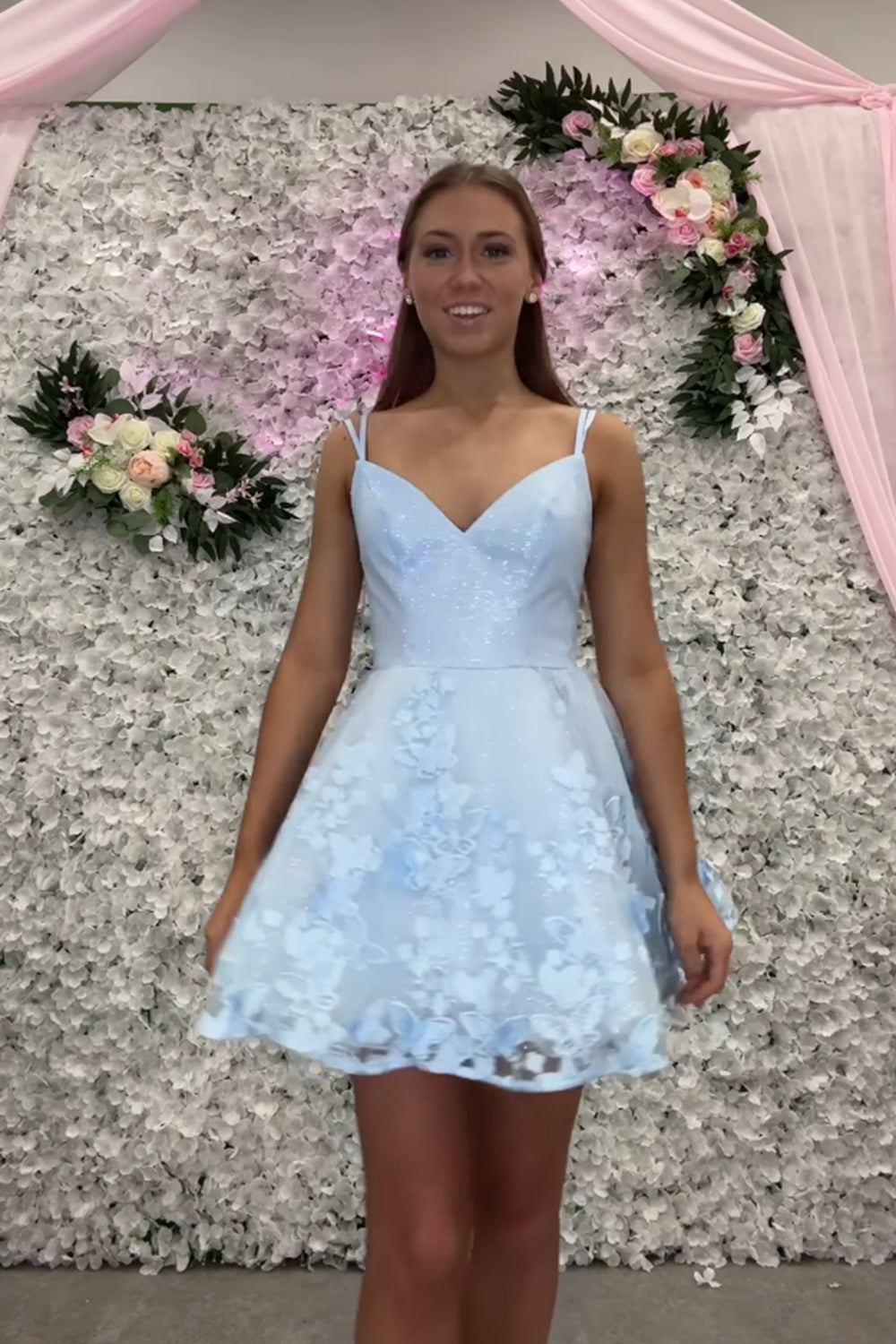 Lavender Floral Spaghetti Straps A-Line Short Homecoming Dress/Mini Dress
