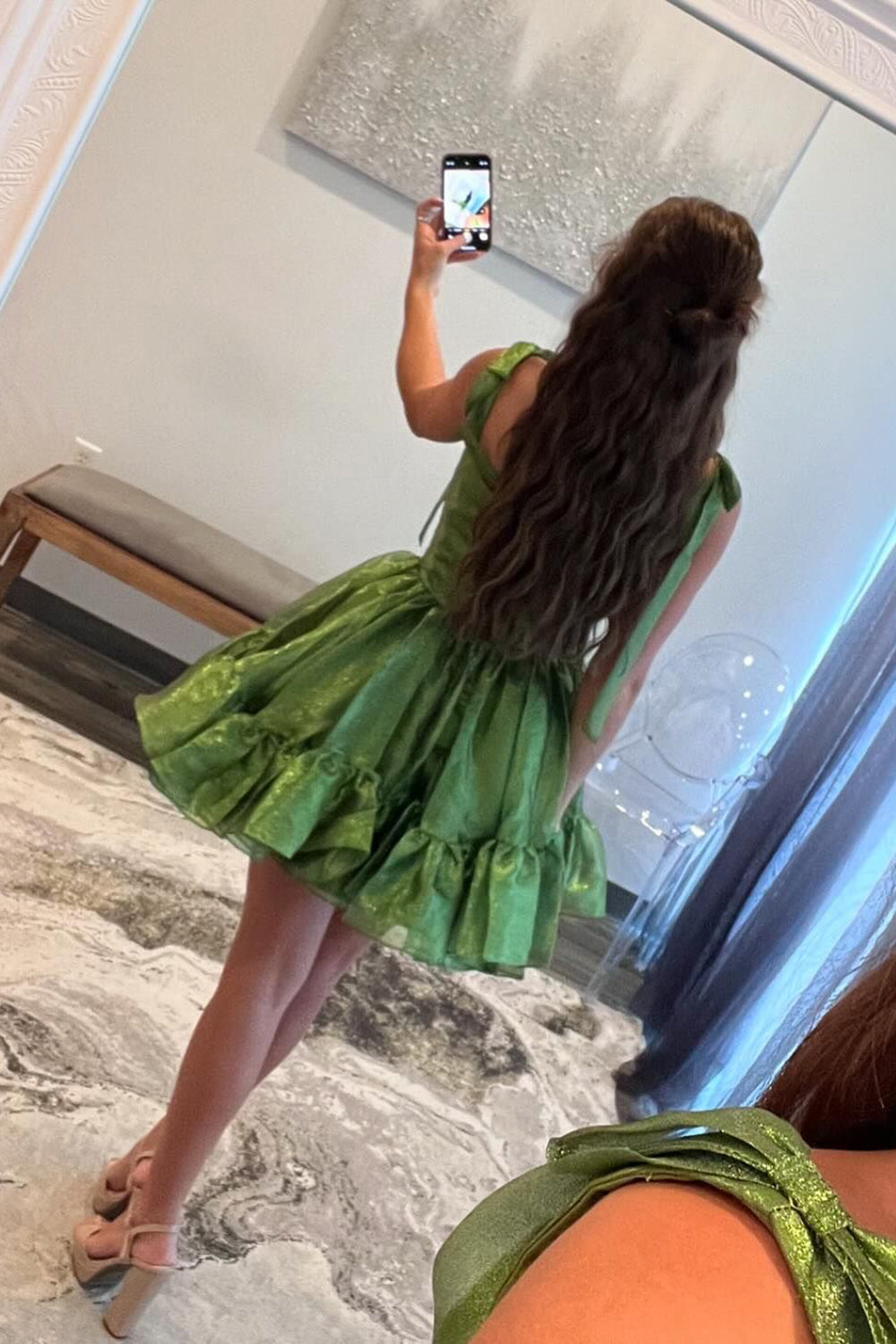 A-Line Kelly Green Short Homecoming Dress/Mini Dress with Bow