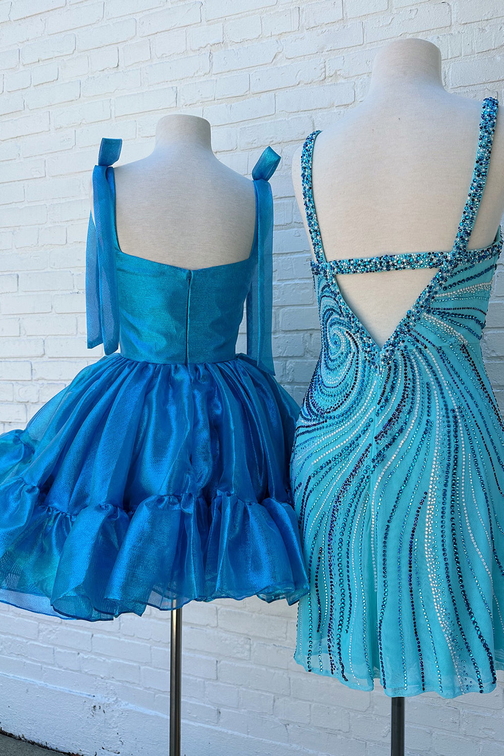 A Line Short Corset Homecoming Dress with Metallic Pink Adjustable Straps and Ruffles