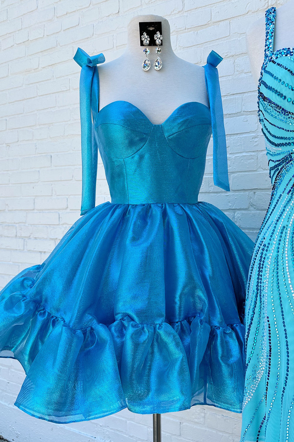 A Line Short Corset Homecoming Dress with Metallic Pink Adjustable Straps and Ruffles
