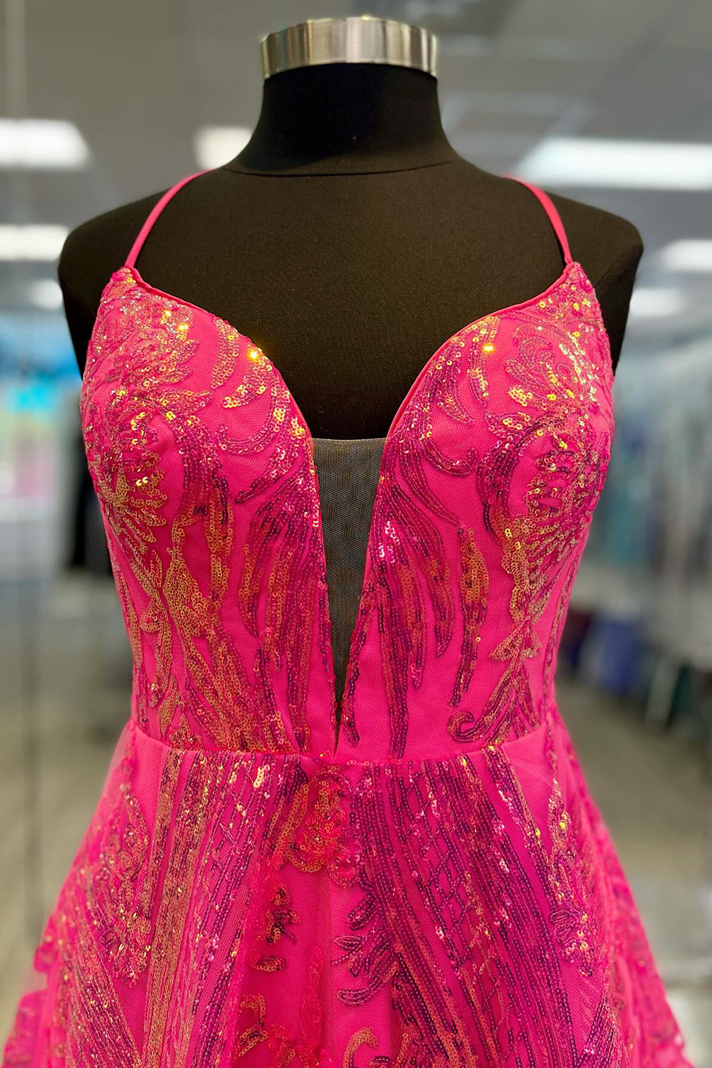 Sparkly Fuchsia A-Line Backless Short Homecoming Dress/Mini Dress