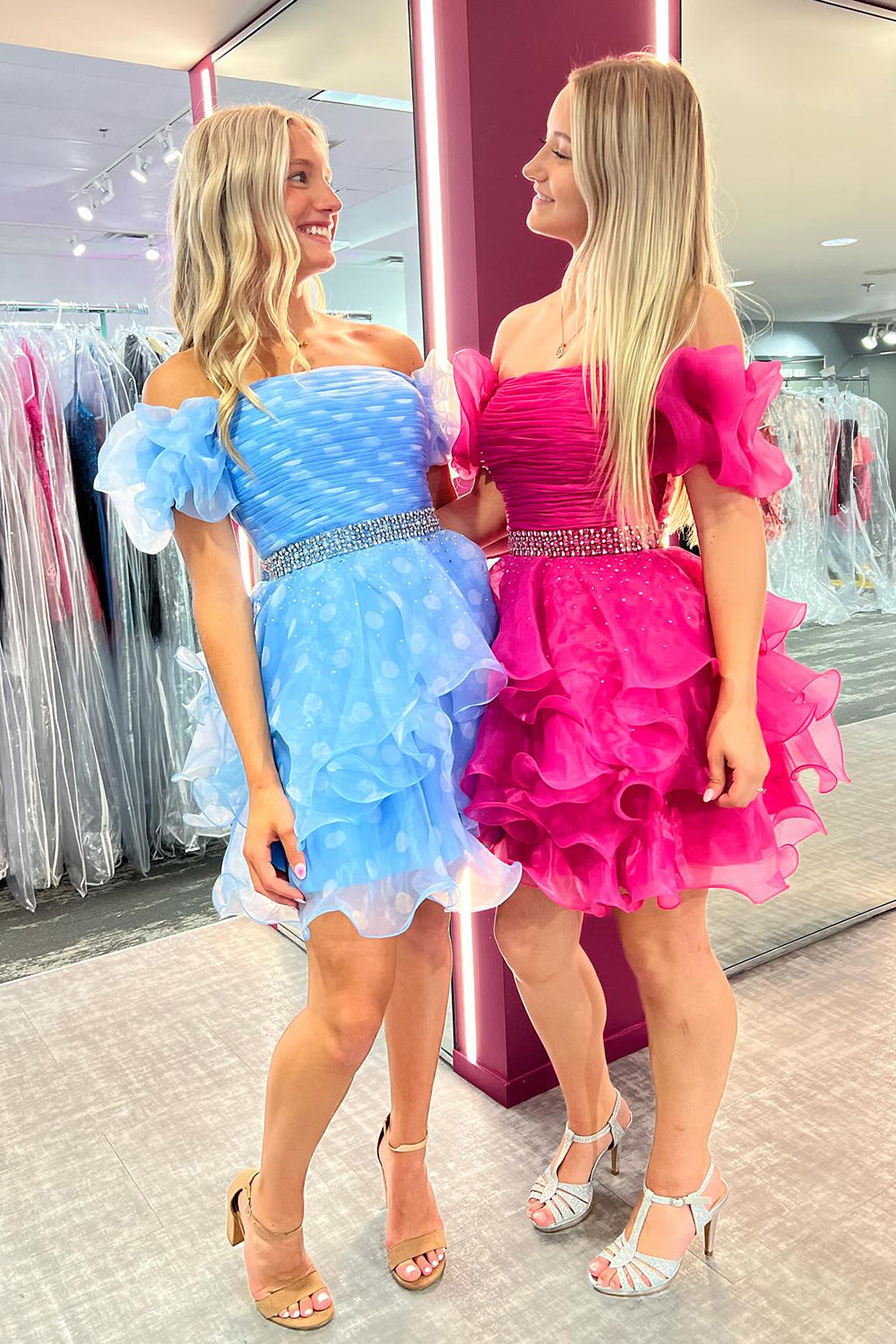 Fuchsia Off The Shoulder Ruffled Short Homecoming Dress/Mini Dress