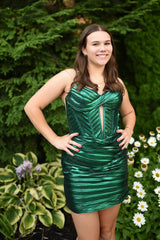 Metallic Emerlad Green Corset Spaghetti Straps Short Homecoming Dress/Mini Dress