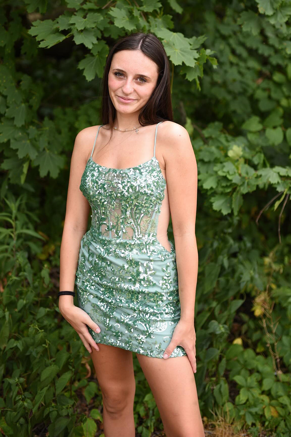 Sparkly Light Green Corset Spaghetti Straps Tight Short Homecoming Dress/Mini Dress